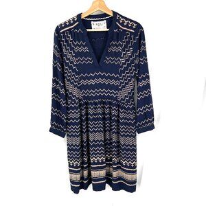 Holding Horses Anthropologie southwest blue chevron stripe babydoll dress blue M